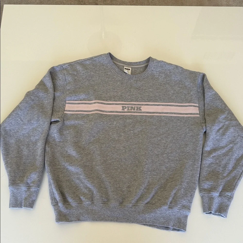 PINK Victoria's Secret Gray Sweatshirt with Pink Accents Size S